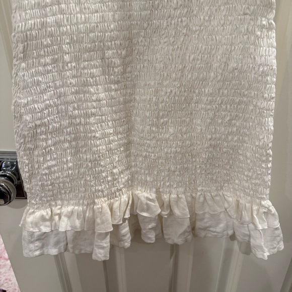Faithfull The Brand Cette Mini Dress White size XS Linen Puff Sleeve Smocked - Picture 11 of 13